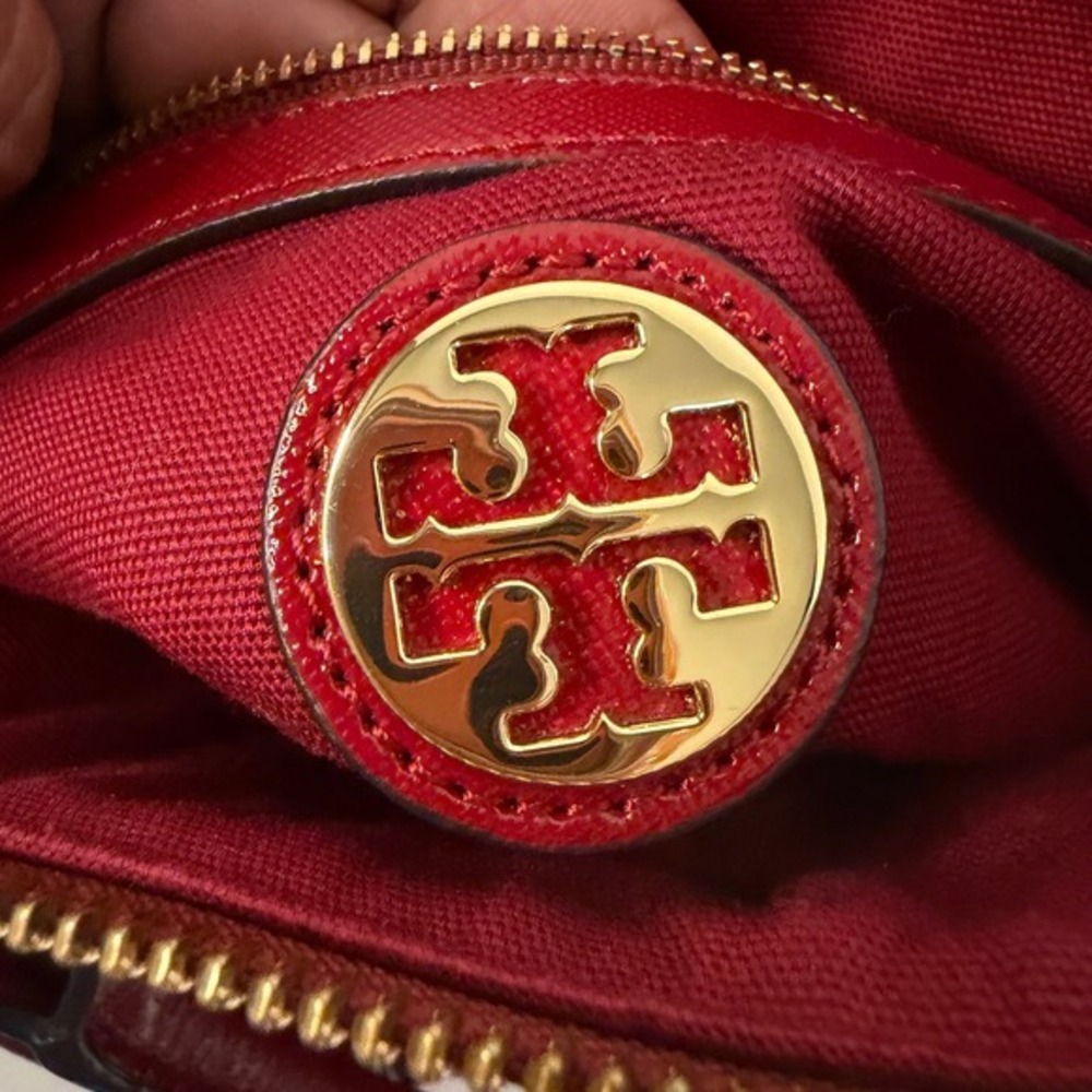 Tory Burch Satchel Medium Red Patent Leather Buckle Handbag Designer Luxury Bag - Picture 4 of 15